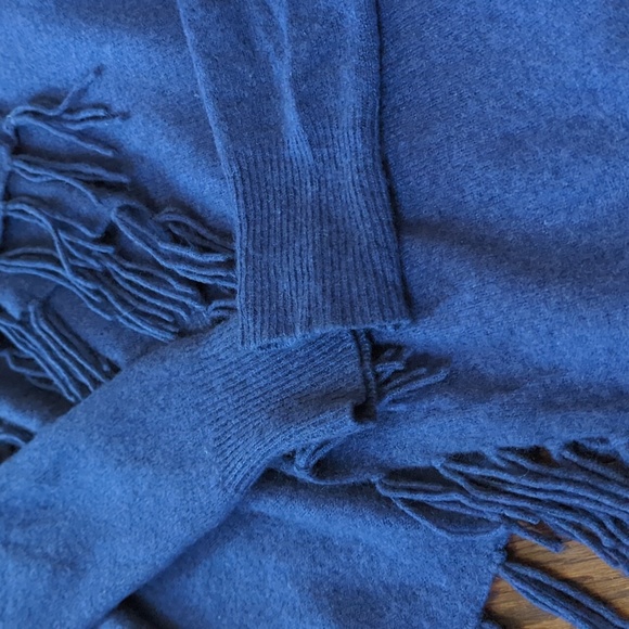 REPEAT CASHMERE I Navy Blue Open Front Fine Knit Fringed Cardigan Sweater, S - Picture 4 of 12